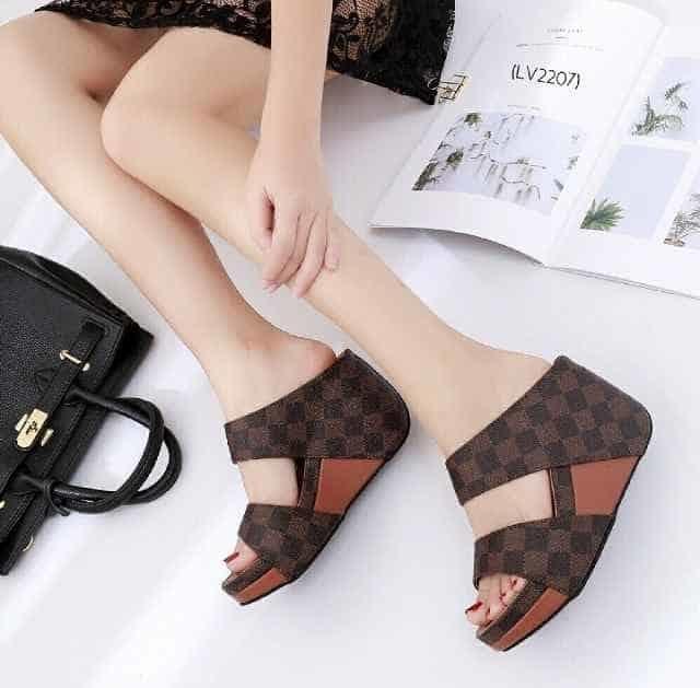 FANCY SHOES - SANDAL WEDGES WANITA LV US49 COKLAT