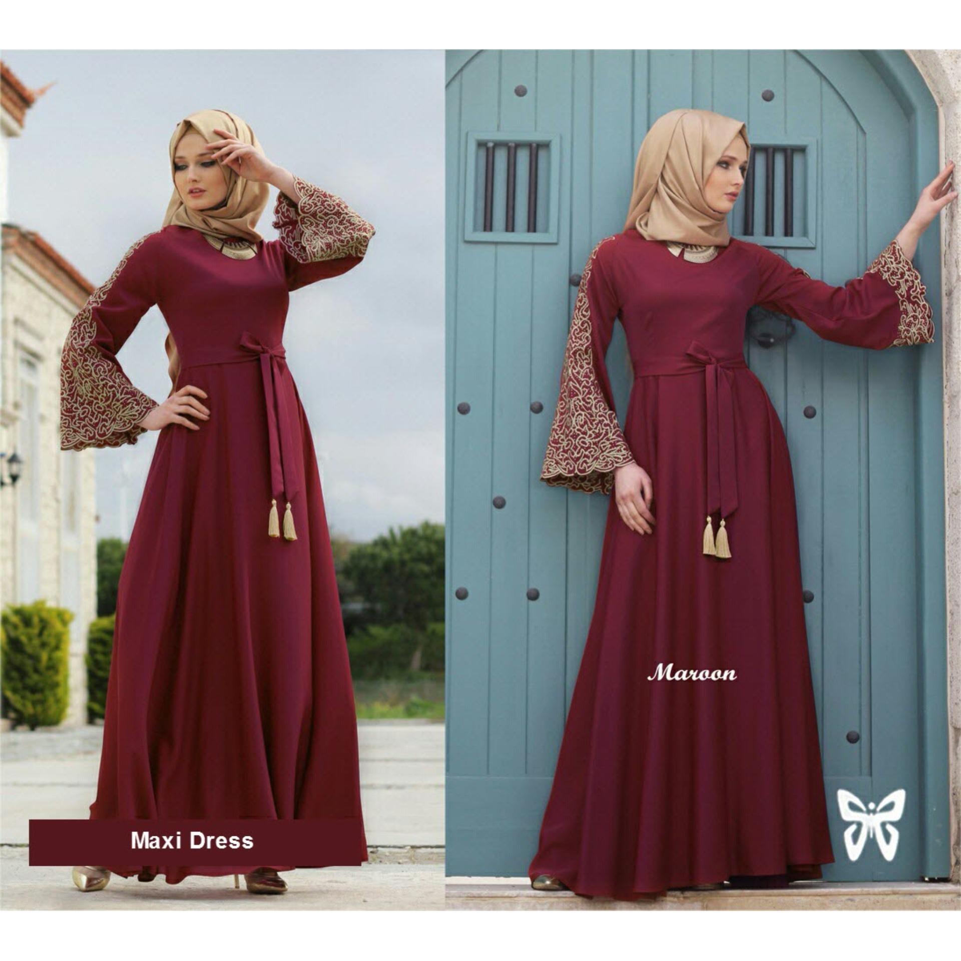 Sera Outfit Maxi Dress Lengan Panjang Terompet Bordir MSR021 / Gamis Syari / Gaun Pesta Muslimah / Baju Muslim Wanita Syar'i / Srmadina