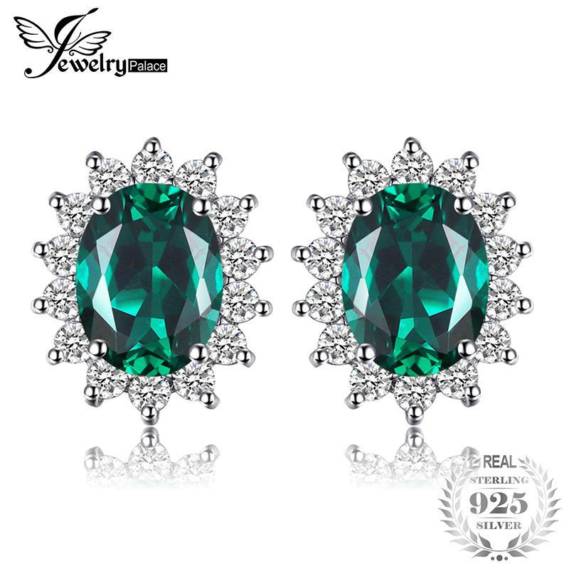 Jewelrypalace Putri Diana William Kate Middleton 1.1ct Dibuat Bahasa Rusia Nano Emerald Anting Stud 925 Perak Berkilau