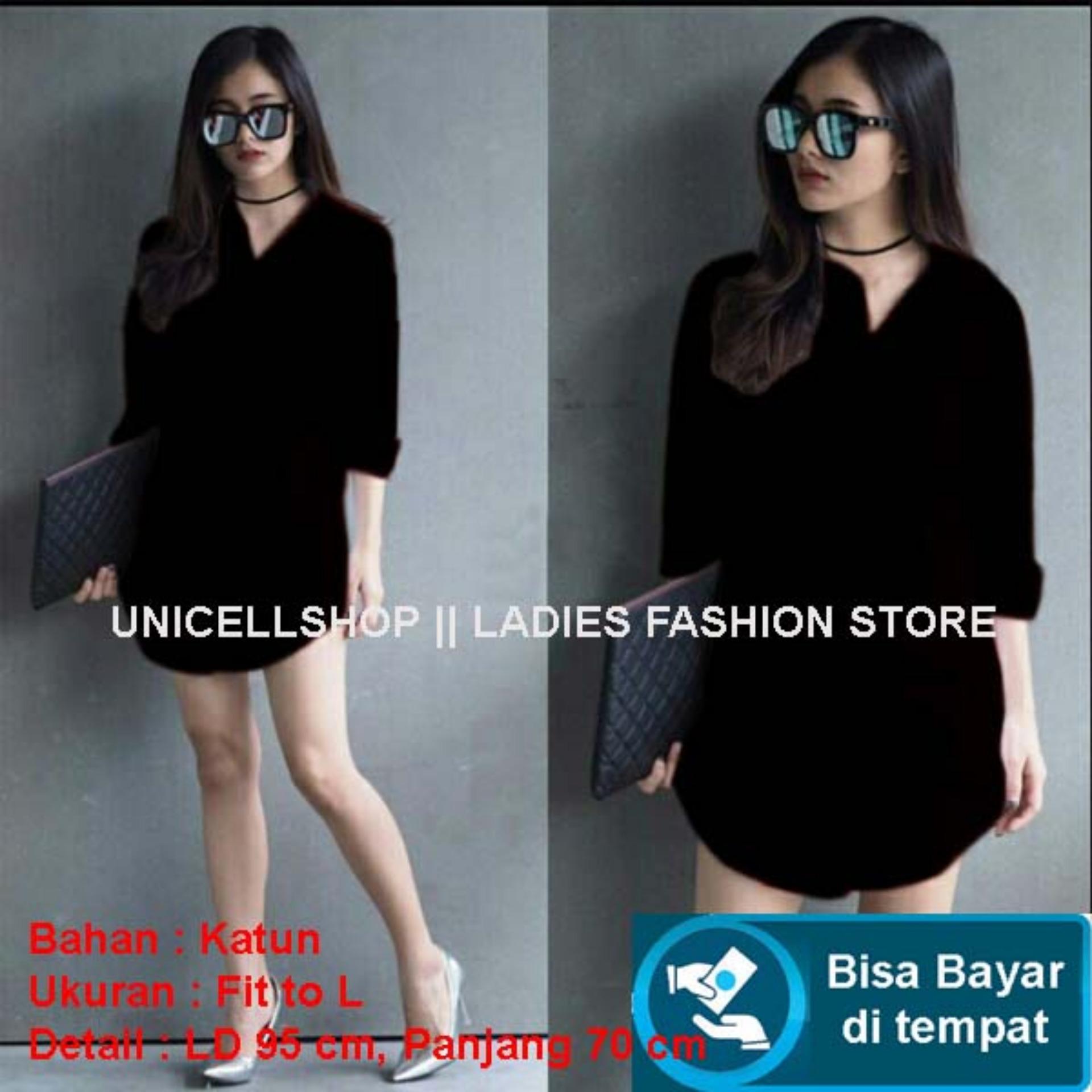 Baju Wanita Shop Kemeja / Atasan Wanita Lengan Panjang Shindy / Long Hem Formal Kasual santai / Kemeja Cewek Tunik Shinta / Tunik Wanita Polos NR- Hitam - A0147