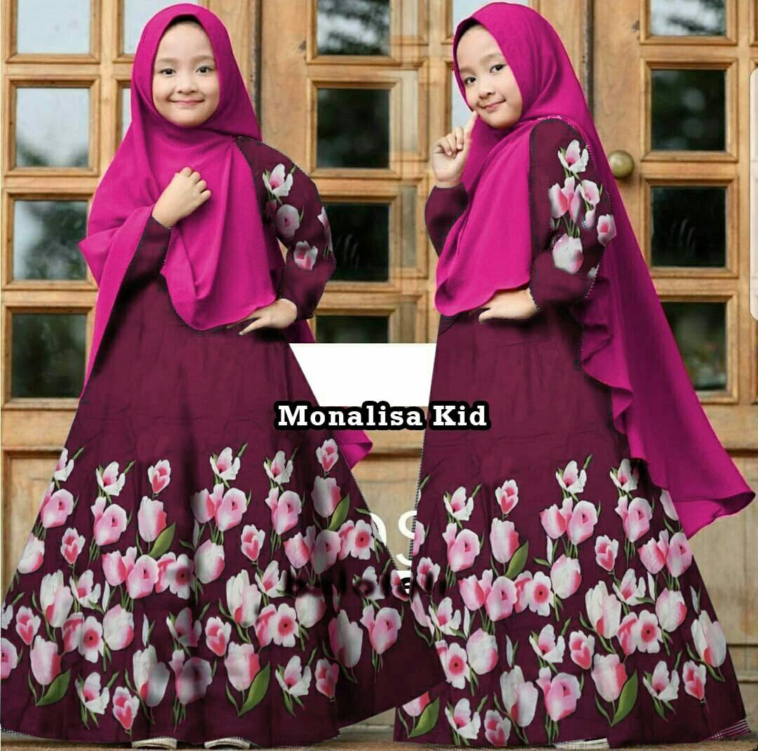 Honeyclothing Dress Muslim Anak Monala / Baju Muslim Anak Perempuan / Gamis Hijab Anak / Maxi Syari Anak