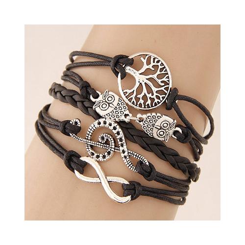 LRC Gelang Tangan Retro Black Metal Owl Shape Decorated Multilayer Design