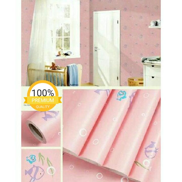 wallpaper stiker dinding motif ikan merah muda 10mx45cm