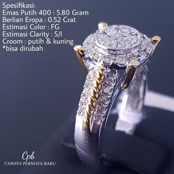 Cincin Emas400 5.80 Gram Berlian Eropa 0.52 Crat Fashion Murah Meriah