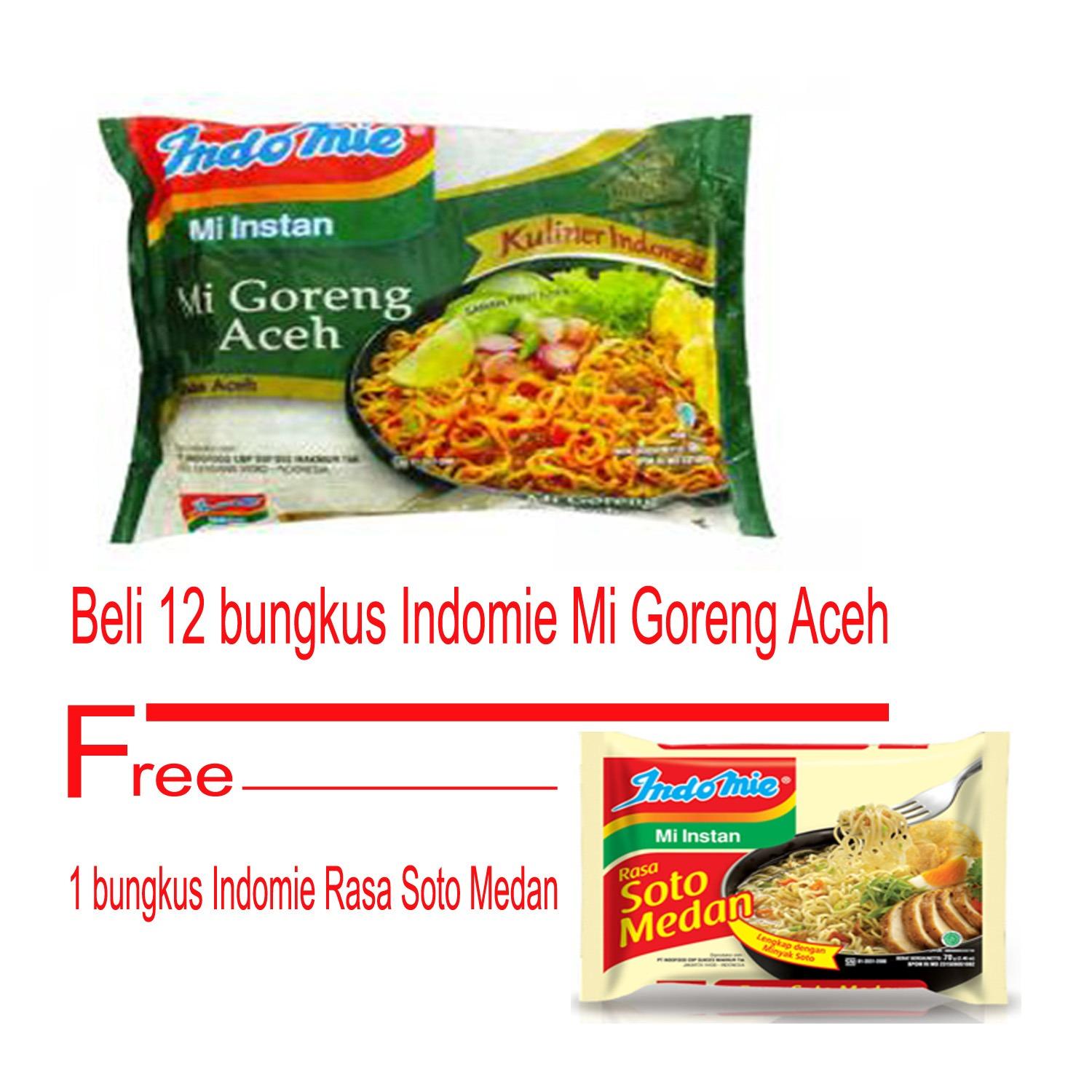 BORONG DONK - Indomie Goreng Aceh 12 bungkus Gratis 1 Bungkus Indomie Soto Medan / Mi Instan / Bisa COD