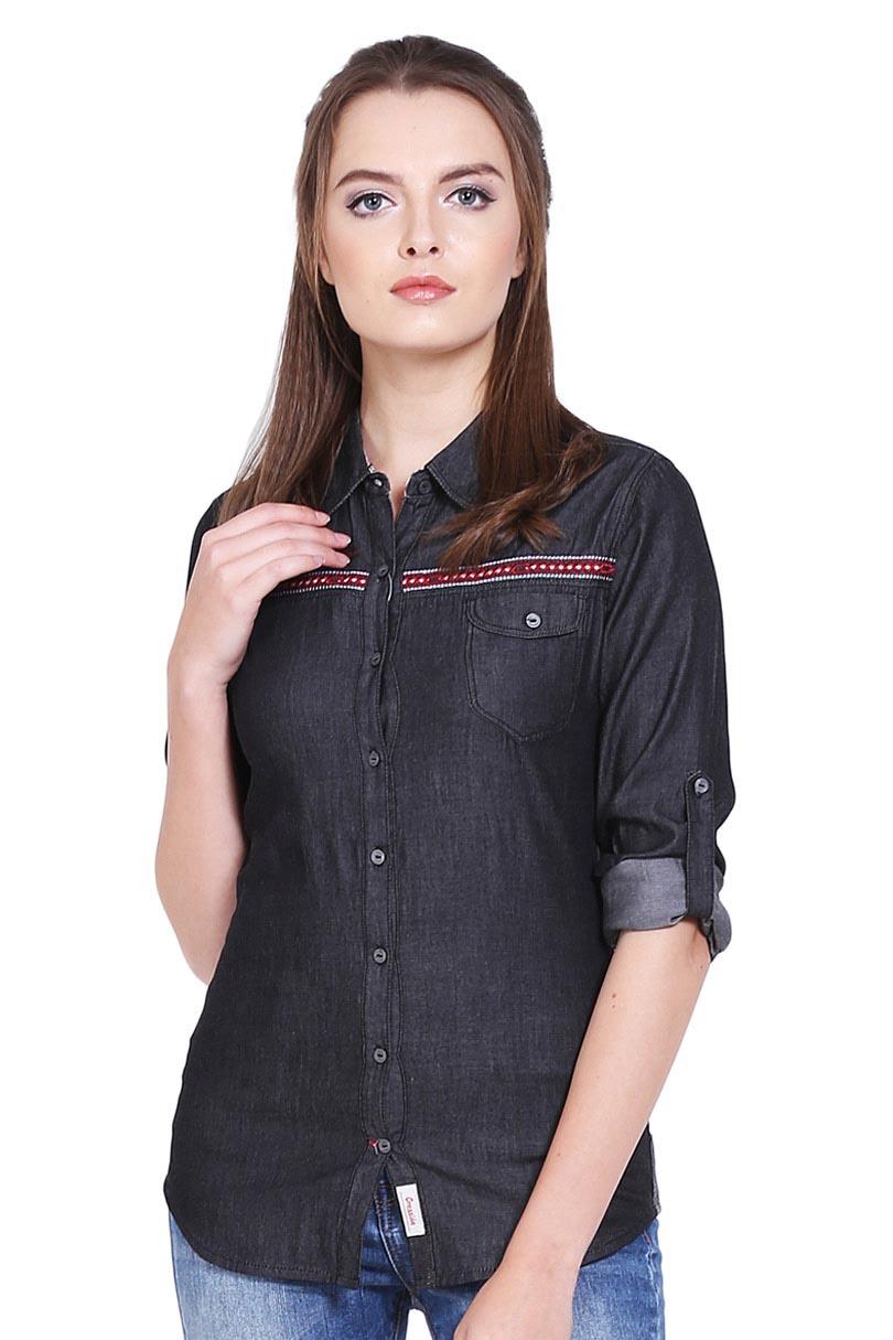 Cressida Pakaian Blouse dan Kemeja Wanita Ladies Basic Shirt Black