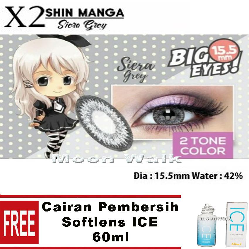 Softlens SHIN MANGA 2 tone Siera Gray NORMAL Gratis Lenscase + Cairan Softlens Ice 60ml