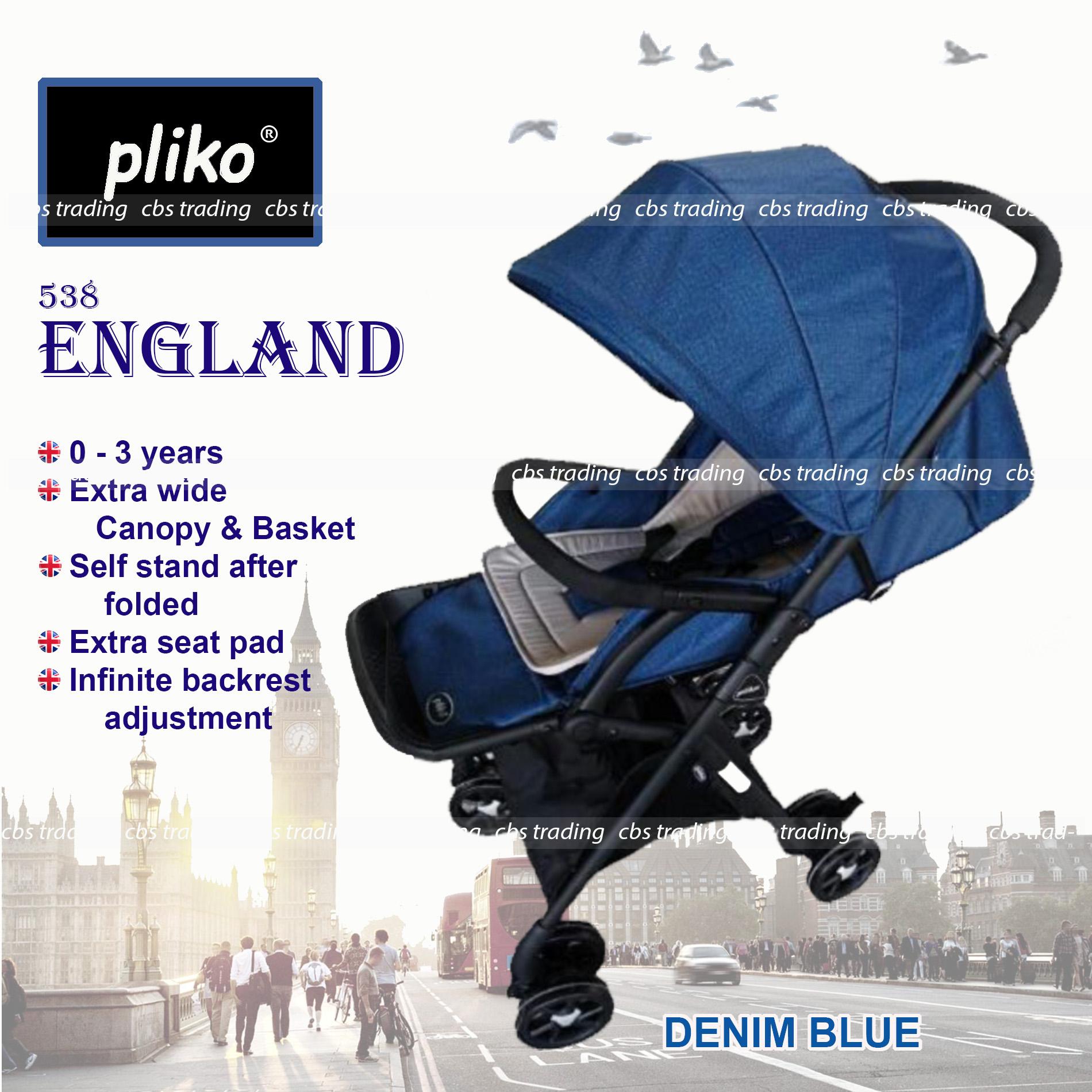 Pliko England BS-538 Lightweight Baby Stroller / Kereta Dorong Bayi - Biru Denim