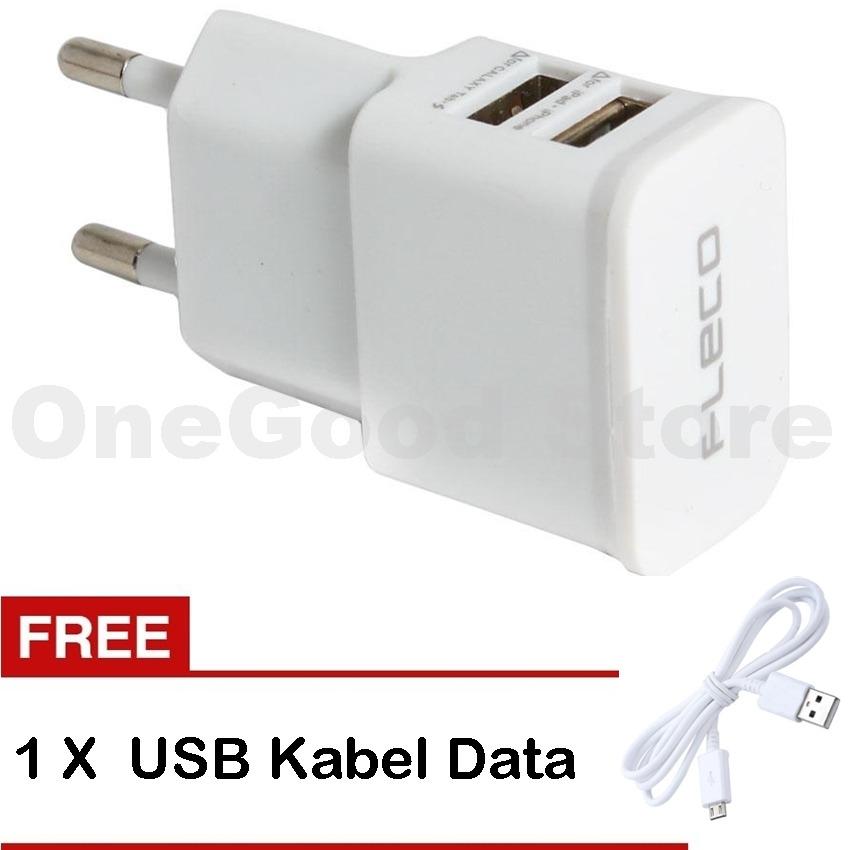 Universal Travel Adapter Charger Fleco U-90 Output 2 USB For Apple / Acer / ASUS / Blackberry / Nokia / Samsung / Sony + Free USB Kabel Data - Warna Acak