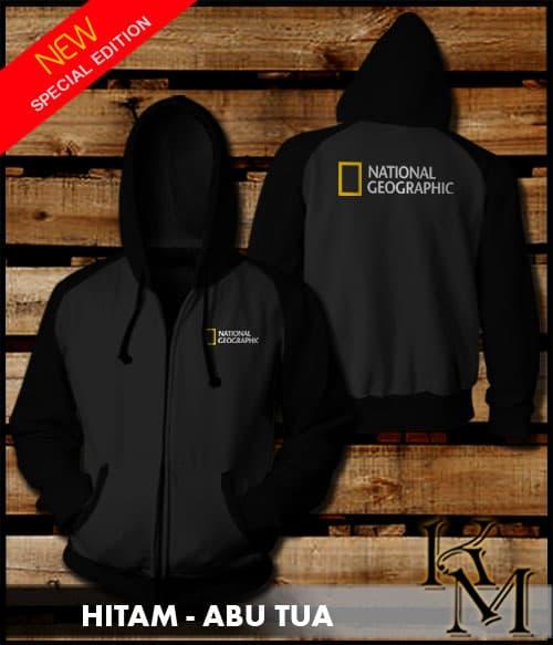 Best Seller!! JAKET HOODIE ZIPPER NATIONAL GEOGRAPHIC WARNA HITAM - ABU TUA - ready stock