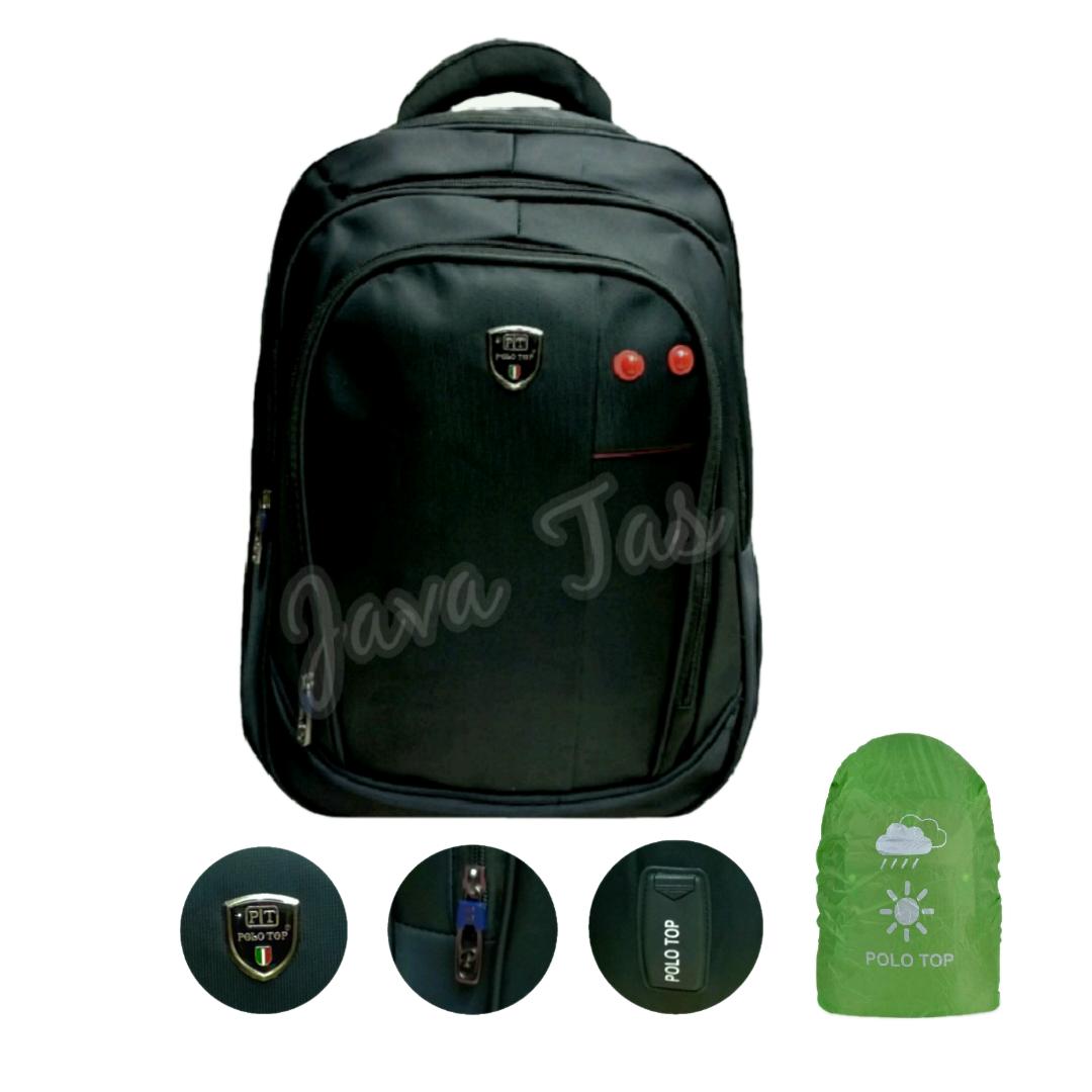 Polo Top Tas Ransel Backpack Java Platinum Gear 18 Inchi Expandable Laptop / Kerja / Kuliah Black Mica + Weather Shield