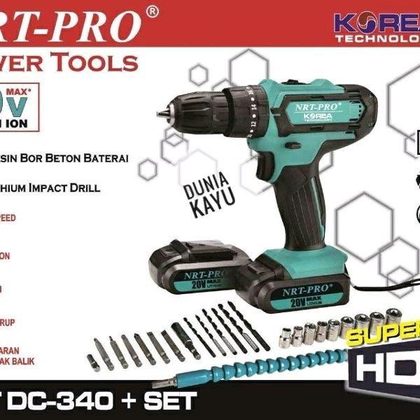 NEW Mesin Bor Portable NRT PRONDC 340 SET 20V Cordless Impact Hammer Drill Bor Tembok Beton Kayu Besi Metal 2 Baterai Bonus Kunci Sock Drill Bit Murah