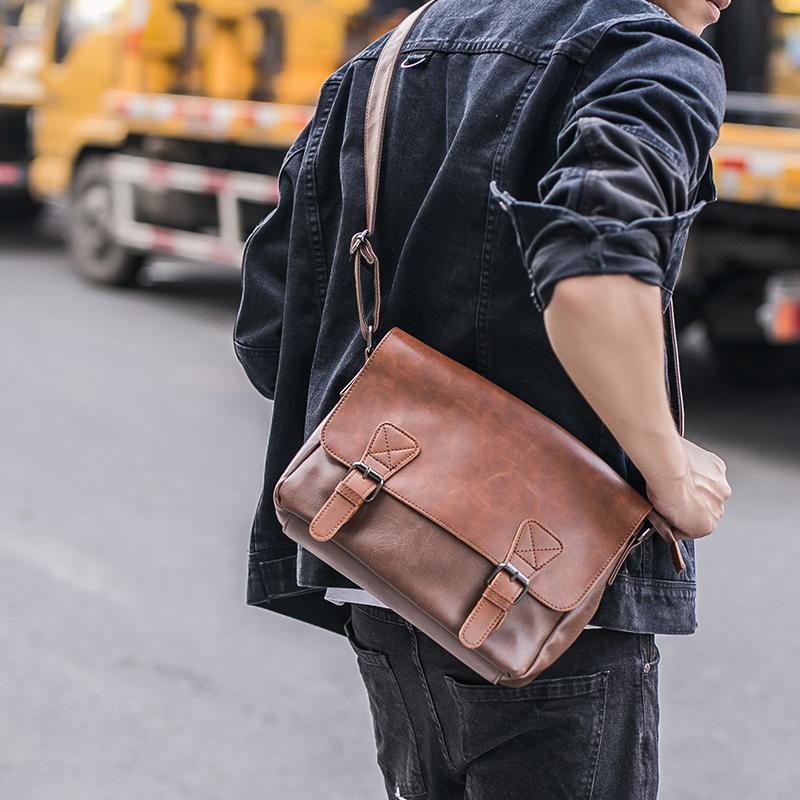 2018 model baru Retro tas bahu tunggal ritsleting pria ransel perjalanan tas kecil casual Trendi Pria tas pengirim surat tas selempang