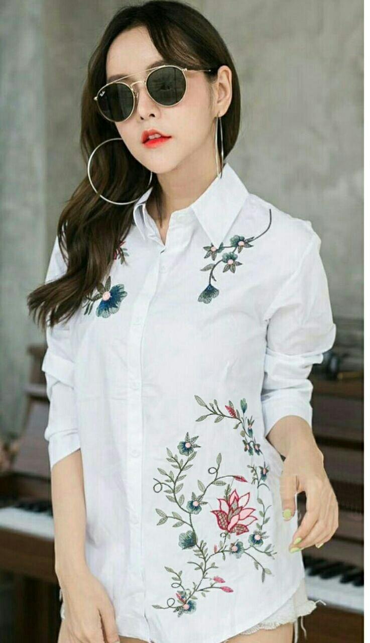 AG Apparel Kemeja Tunik Bordir Asli Putih / Kemeja Wanita / Atasan Wanita / Fashion Wanita / Atasan Murah / Baju Kekinian / Kemeja Fashion / Baju Wanita / Blouse Korea / Atasan Wanita / Atasan Murah / Baju Formal / Kemeja Wanita / Kemeja Formal