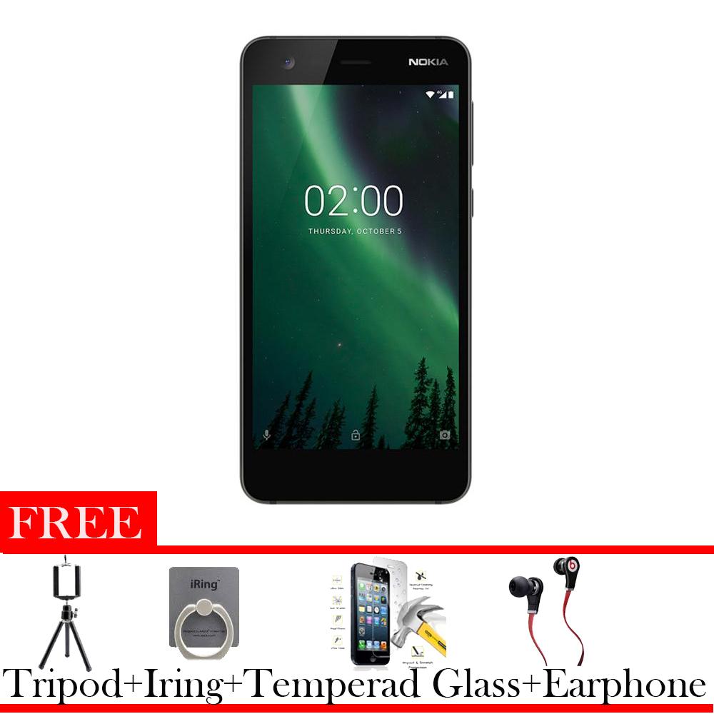 Nokia 2 Smartphone - 1/8GB - Dual SIM - 4G LTE Free Earphone + Tripod +I Ring +Tempered Glass