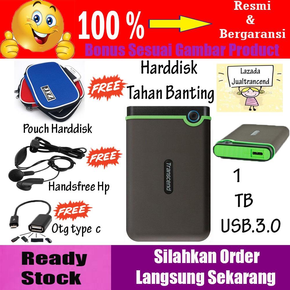 Transcend StoreJet 25M3 1TB - HDD / HD / Hardisk External Antishock - Harddisk Eksternal Tahan Banting + Gratis Pouch Hdd + Earphone + Otg Type C