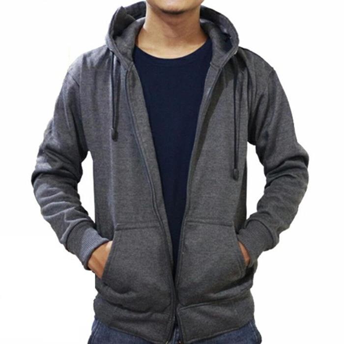 Jaket Sweater Hoodie Pria dan Wanita Zipper Polos Cotton Fleece Murah
