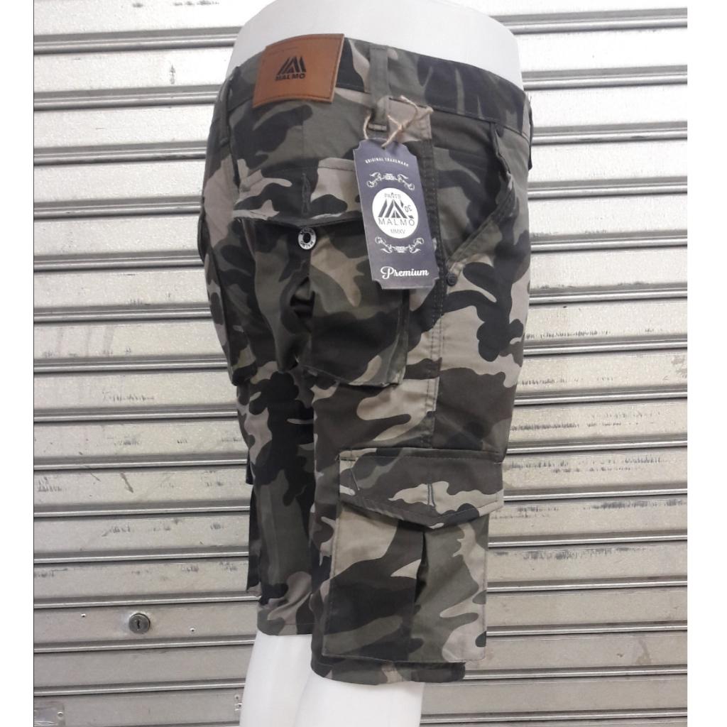 Celana pendek cargo loreng army camo bahan cotton canvas size 28 - 34