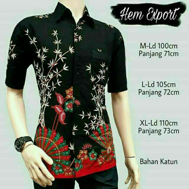 Kemeja Hem Batik Pria Sogan Kipas Hitam Harga Grosir Diskon Murah