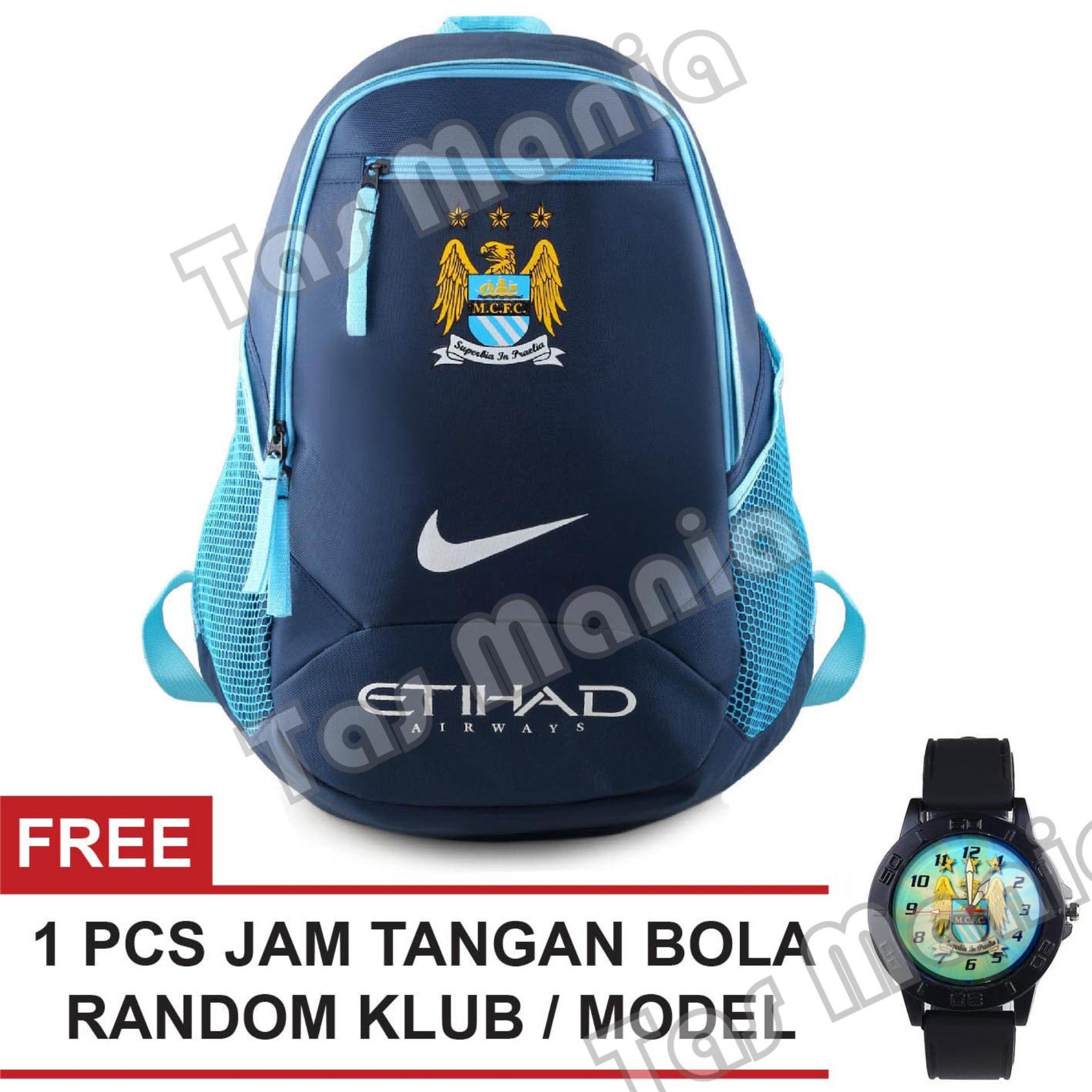 Tas Ransel Nike Bola Pria The Citizens - Etihad Laptop Backpack Mens Soccer Editions - Blue + Raincover + FREE Jam Tangan Pria Random Color / Model