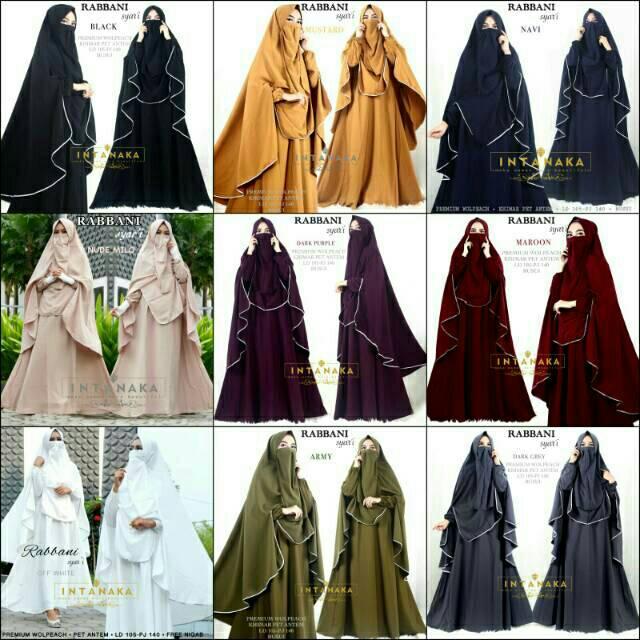 Gamis Rabbani Syari Ori Intanaka Longdress Maxi Wolpeach Hijau Botol