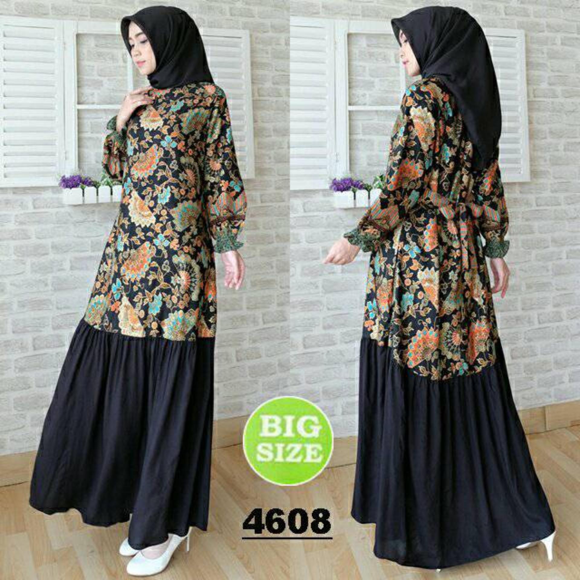 FASHION FLOWER-DRESS MAXI | MUSLIM WEAR | DRESS WANITA | BUSANA MUSLIM | FASHION WANITA | MUSLIM WEAR | PAKAIAN WANITA | BIG SIZE | DRESS MAXI WANITA BATIK NURIDA FIT XXL-BLACK (LD 110CM,PJG 138CM)