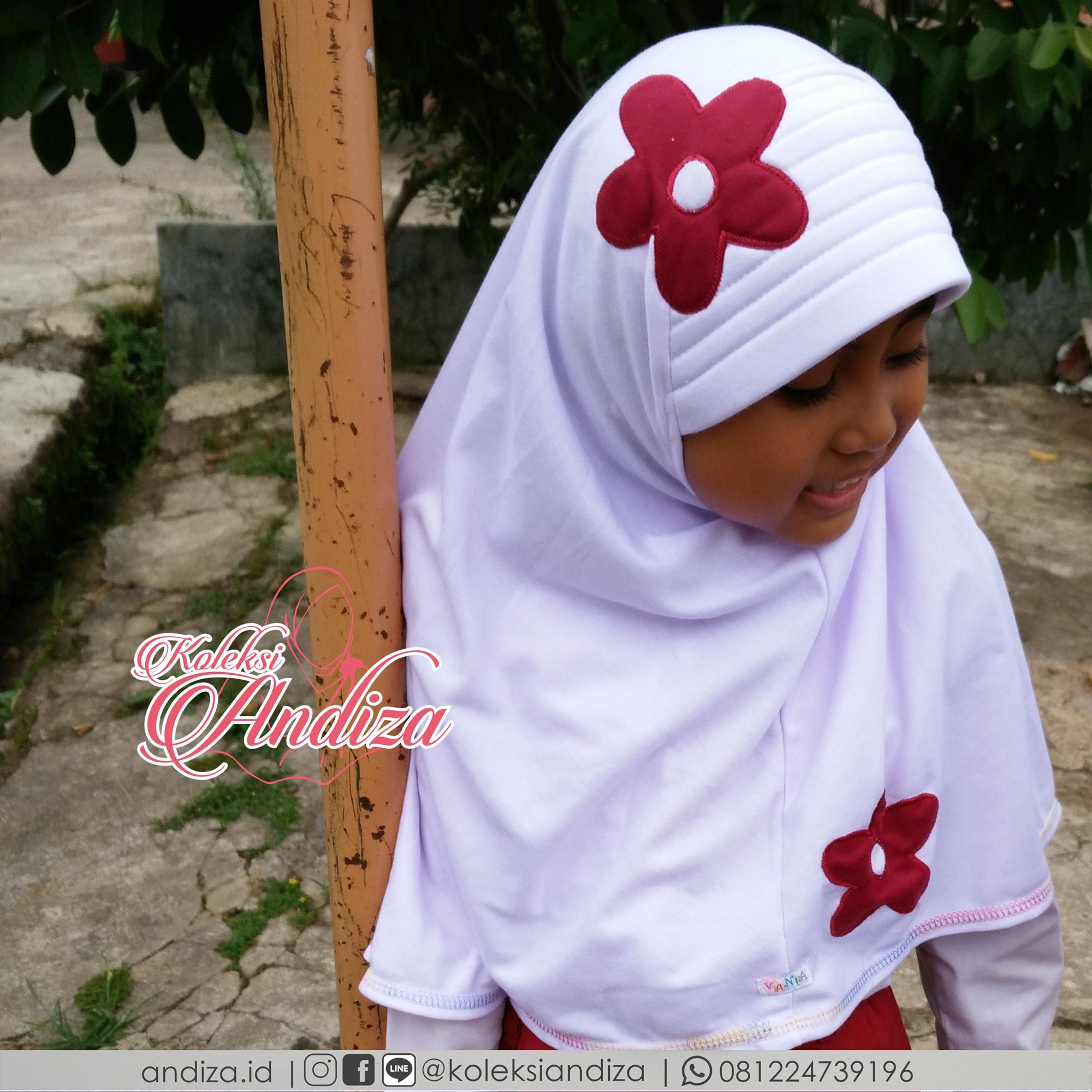 ANDIZA - JILBAB ANAK MOTIF BUNGA - KERUDUNG INSTANT - DAILY HIJAB KIDS SYLVIA - UNTUK SEHARI HARI - PENGAJIAN SEKOLAH