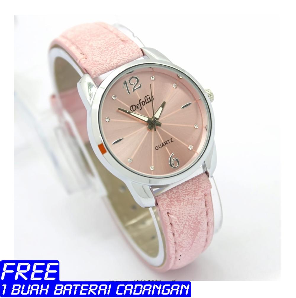 Defollie - jam tangan wanita - casual - tali kulit - analog 3 jarum
