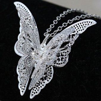 Aksesoris Fashion Kalung Wanita / Perempuan / Cewek Unik Lucu Keren Model Kupu Kupu Warna Silver - Women Necklace Butterfly Good Impor Quality