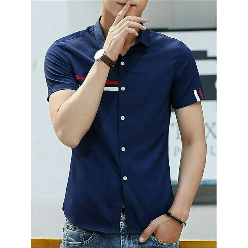 Jual Kemeja Pria Model Lengan Pendek Warna Putih Terbaru Baju Merah Kombinasi Batik Amazon