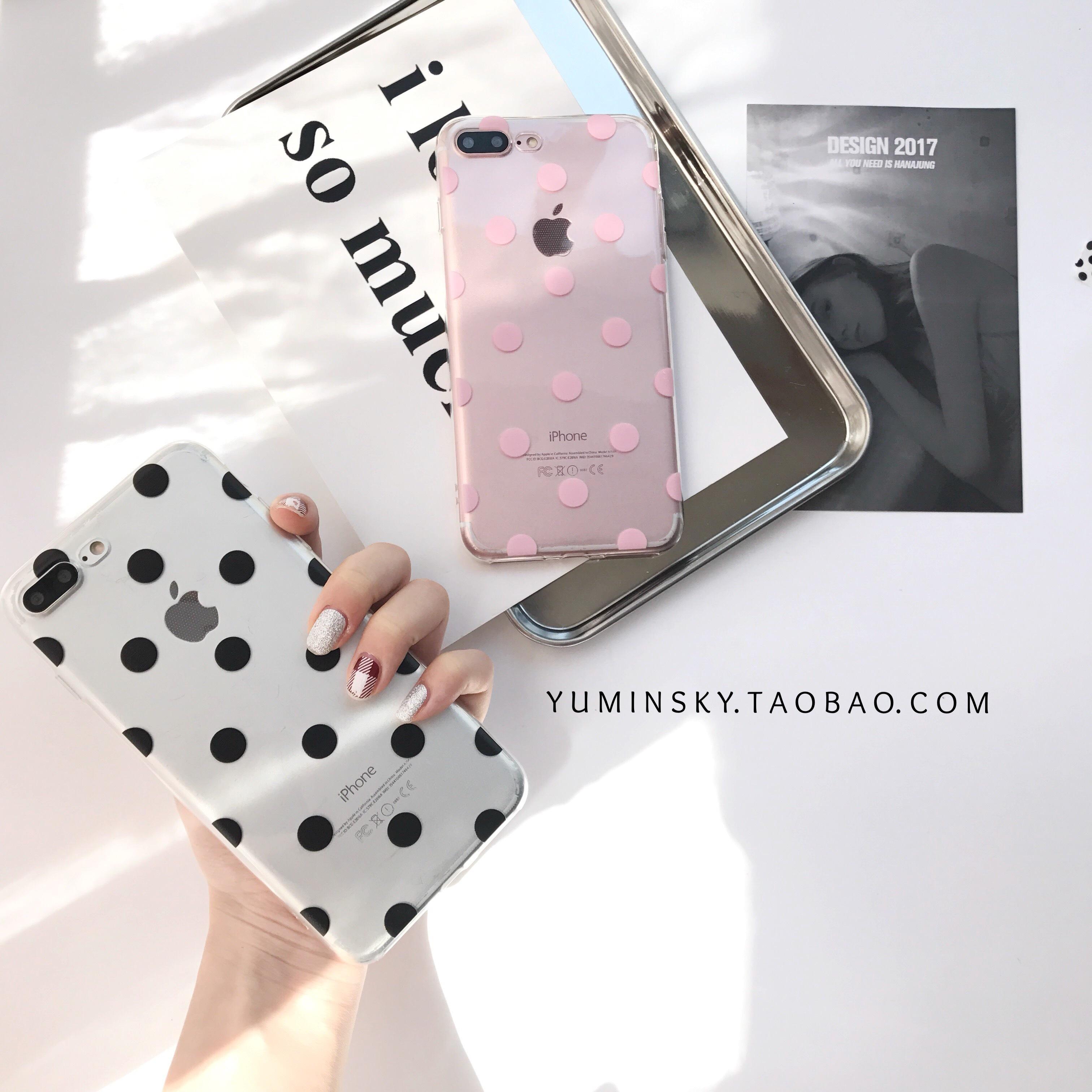 Gaya Korea Selubung Ponsel Hitam Polkadot Softcase Iphone6splus TPU Sangat Tipis