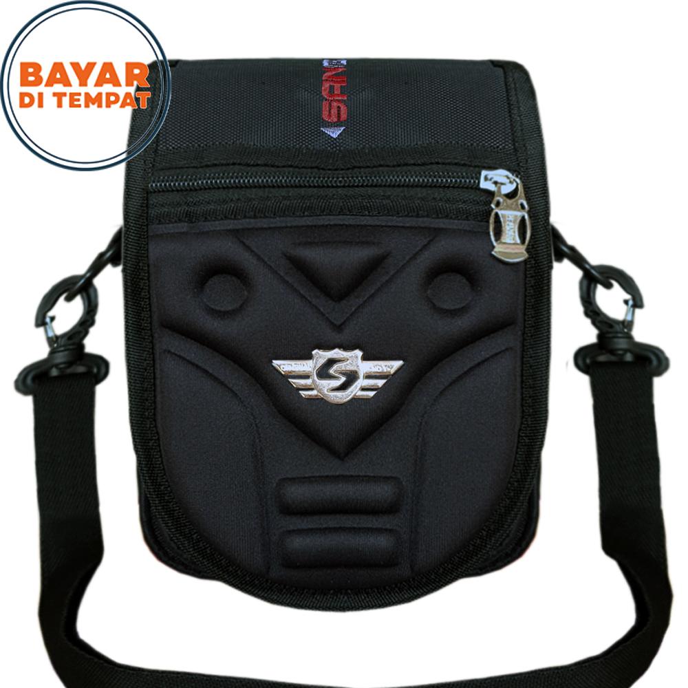 Santer TJ-S002 Penutup Emboss Tas Pria Tas Selempang Pria Tas Selempang Mini 8 Inchi Tas Selempang Embos Tas Pria Selempang Tas Selempang HP Tas Smartphone Tas Dompet Tas Gadget - Black