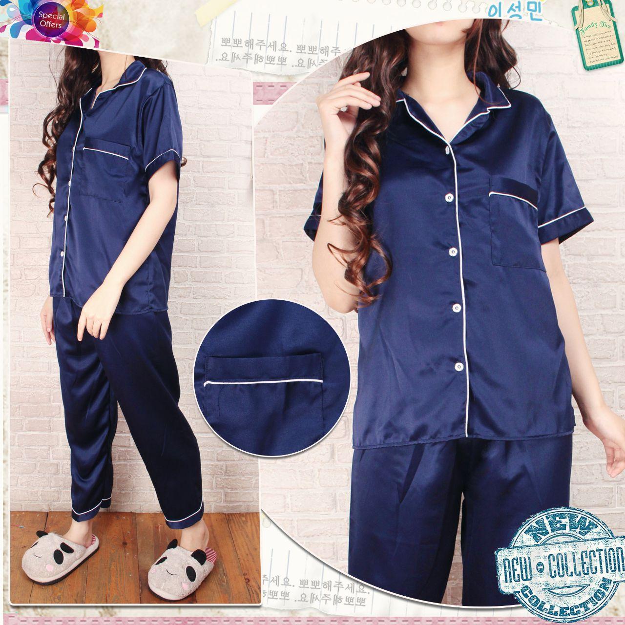 Piyama Basic Satin Baju Tidur Celana Panjang Satin Silky Velvet