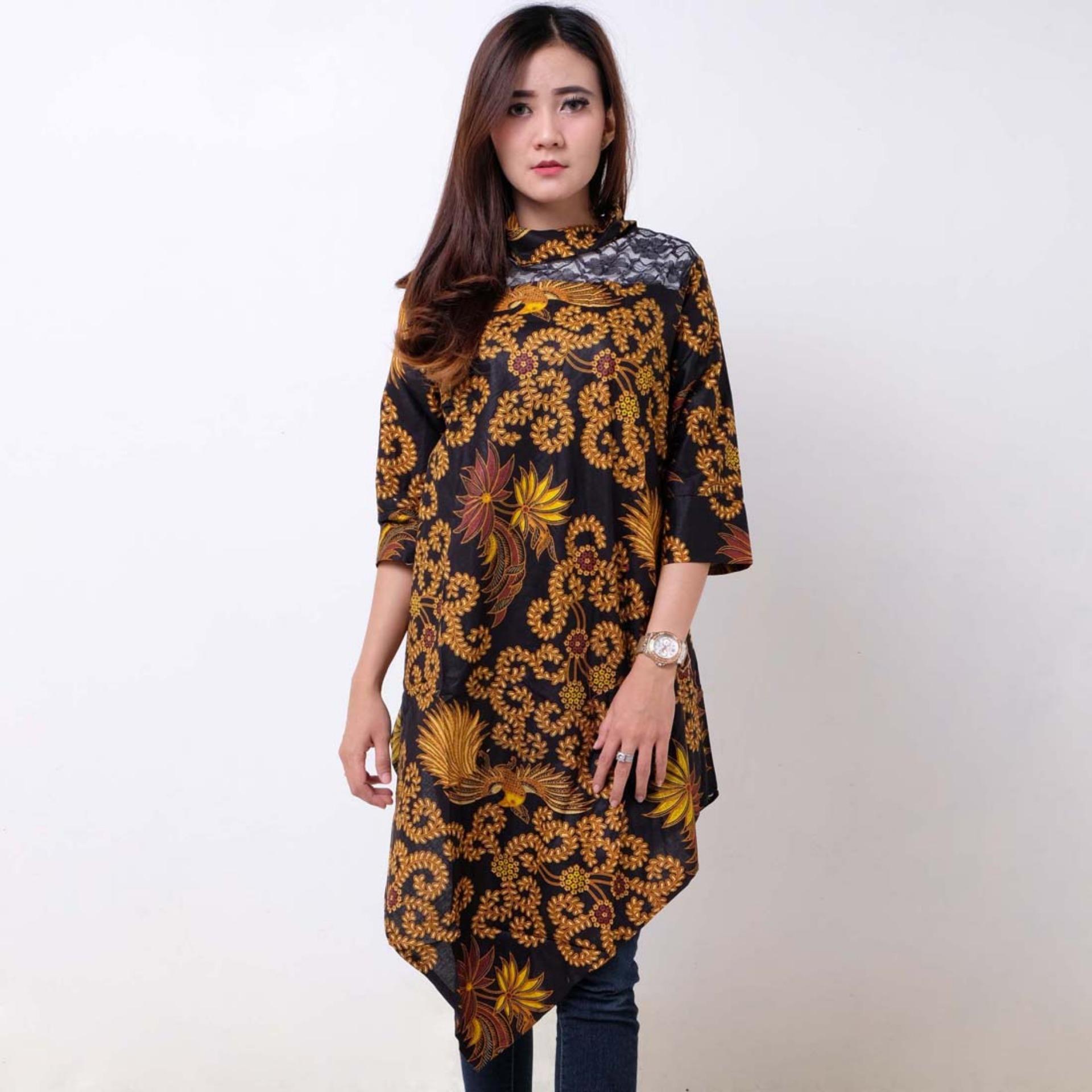 Batik Distro BA9259 Blus Wanita Bahu Brokat Pendek - Hitam