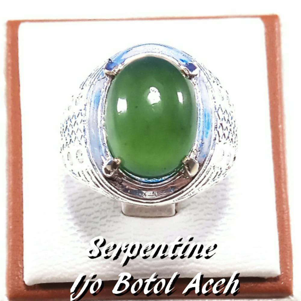 Diskon Promo Perhiasan Aksesoris CINCIN BATU AKIK NATURAL SERPENTINE IJO BOTOL ACEH HIJAU MANTAP Murah