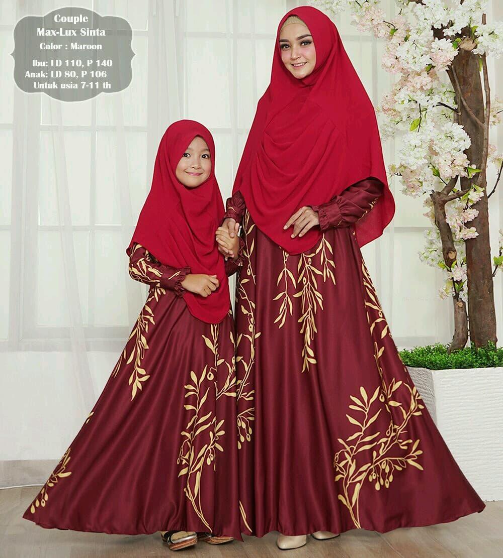 Baju Muslim Wanita Gamis Syari Pasangan Couple Ibu Anak Sinta Marun