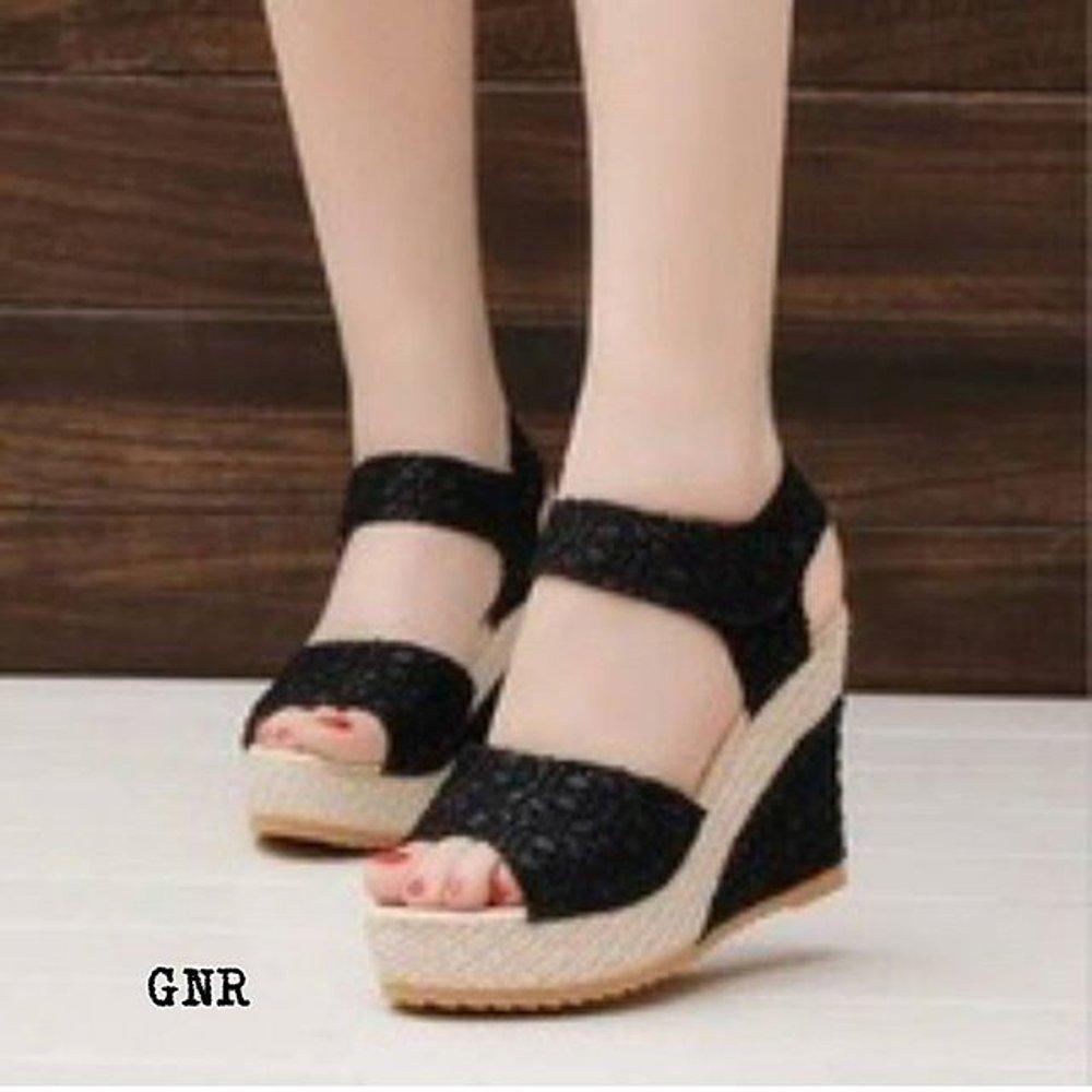 Sneakers Wanita Wedges Sandal Brukat Hitam Termurah Di Lazada