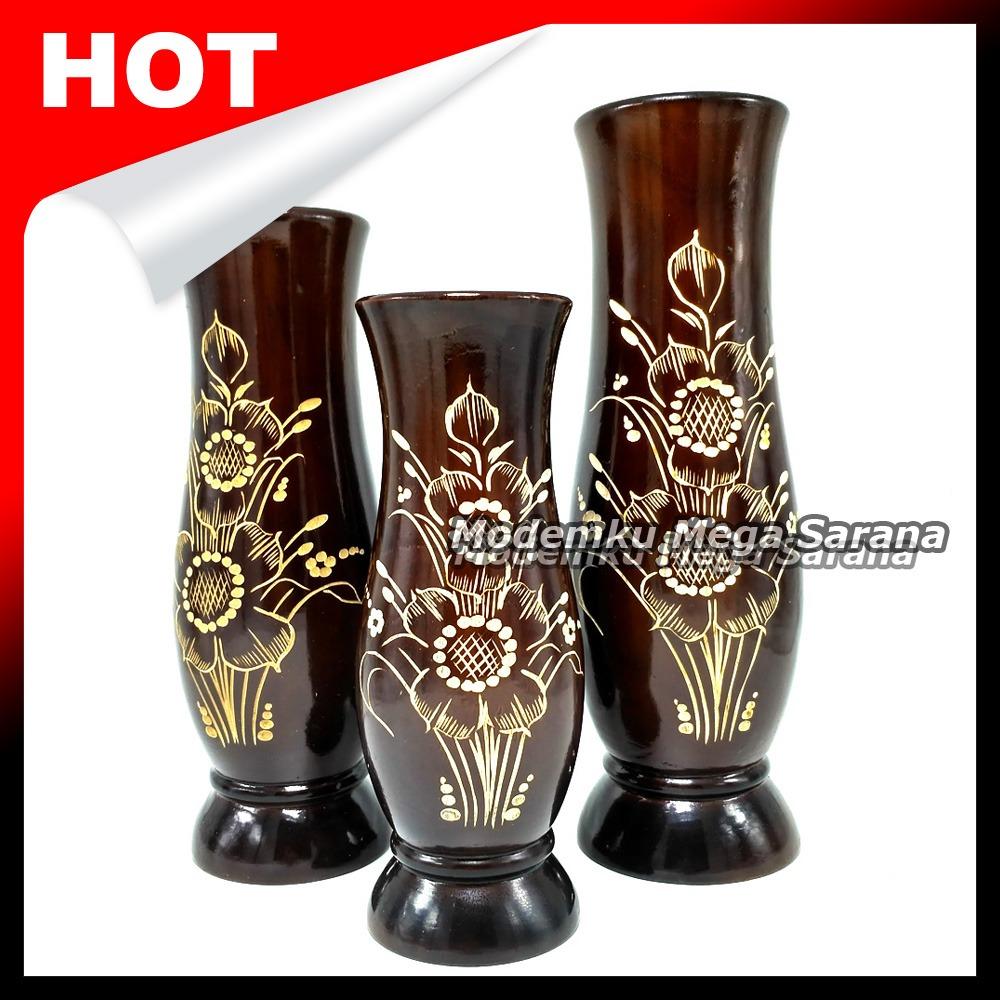 Vas Bunga Kayu Jati Motif Bunga - VSA001