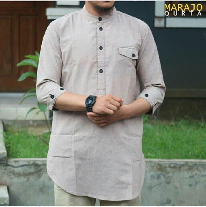 KEMEJA KOKO GAUL QURTA ORIGINAL MARAJO COKELAT MUDA POLOS