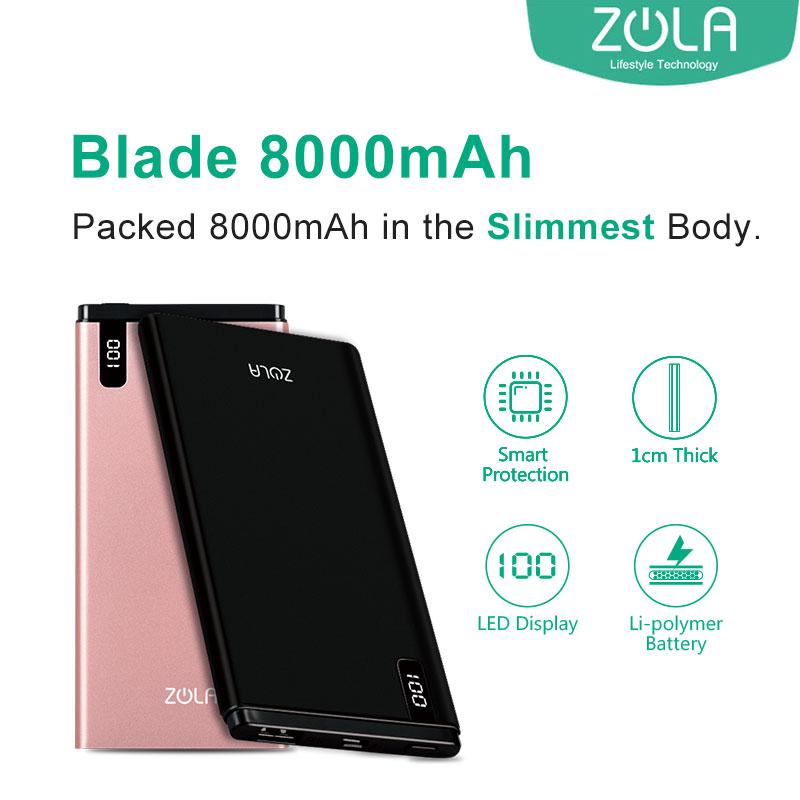 Powerbank Zola Blade 8000 mAh Fast Charging 2.1A Premium Metal Digital Indikator - Hitam