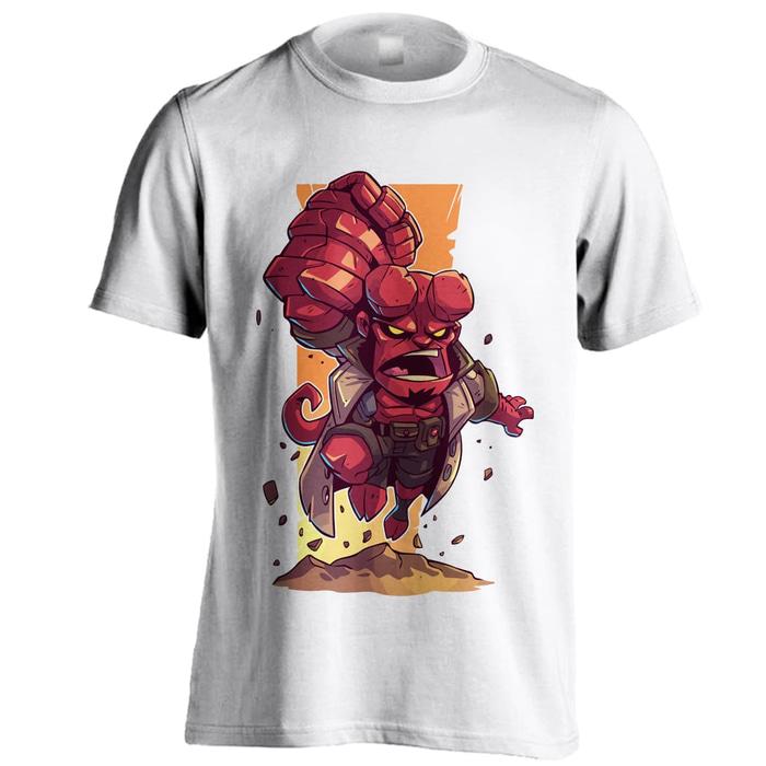 Kaos Distro Super Hero Chibi Hellboy Putih Ukuran S - XXL Baju Distro
