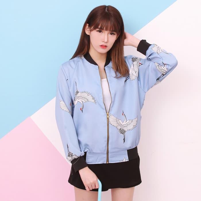 PROMO SAAT INI LEMONE Tumblr Tee Kaos Cewe Premium Jaket Bomber Wanita - Biru TERLARIS