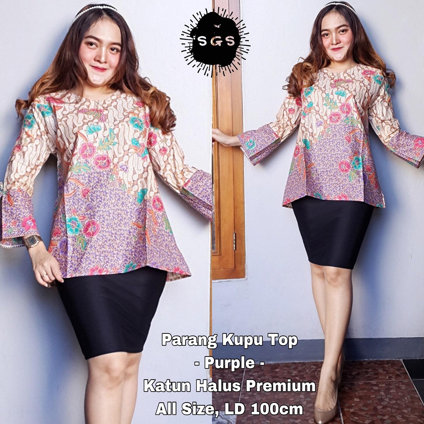 Atasan Blouse Batik Wanita - Blus Batik Cap - Blus Kerja Lengan Panjang - Blouse Batik Premium Parang Kupu 5 Warna