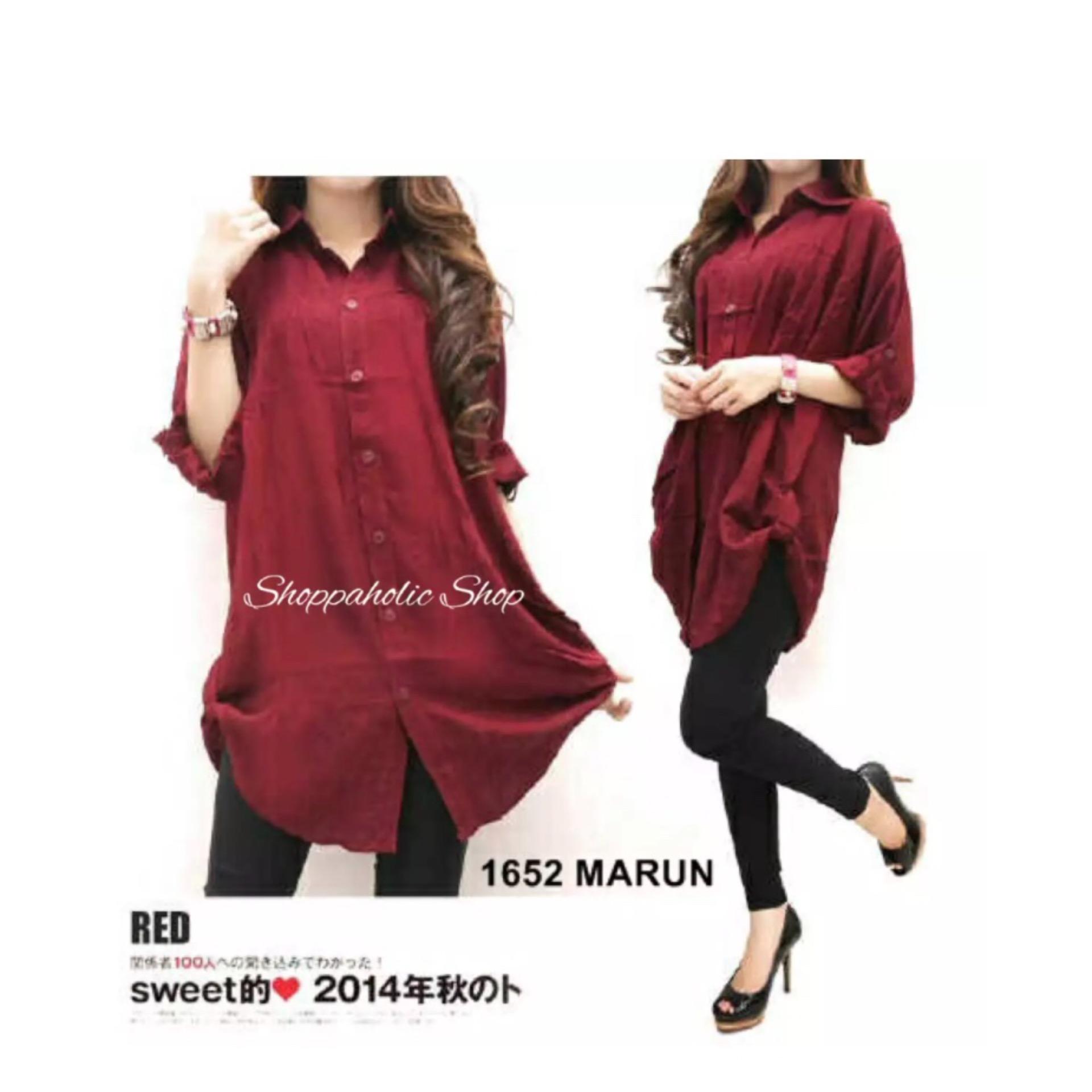 GA Fashion Kemeja Jumbo Polos Maroon Baju Wanita / Blouse Korea / Atasan Wanita / Baju Formal / Kemeja Wanita / Kemeja Formal / Atasan Muslim / Kemeja Cewek Tunik / Blouse Sabrina / Dress Muslim / Dress Cantik