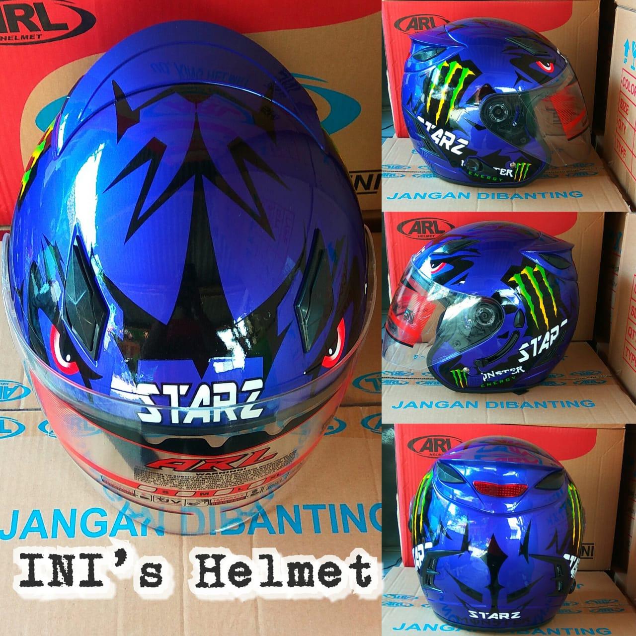 Helm ARL Centro Double Visor 2 Kaca Motif Biru Monster - SNI - INIs Mart Jakarta
