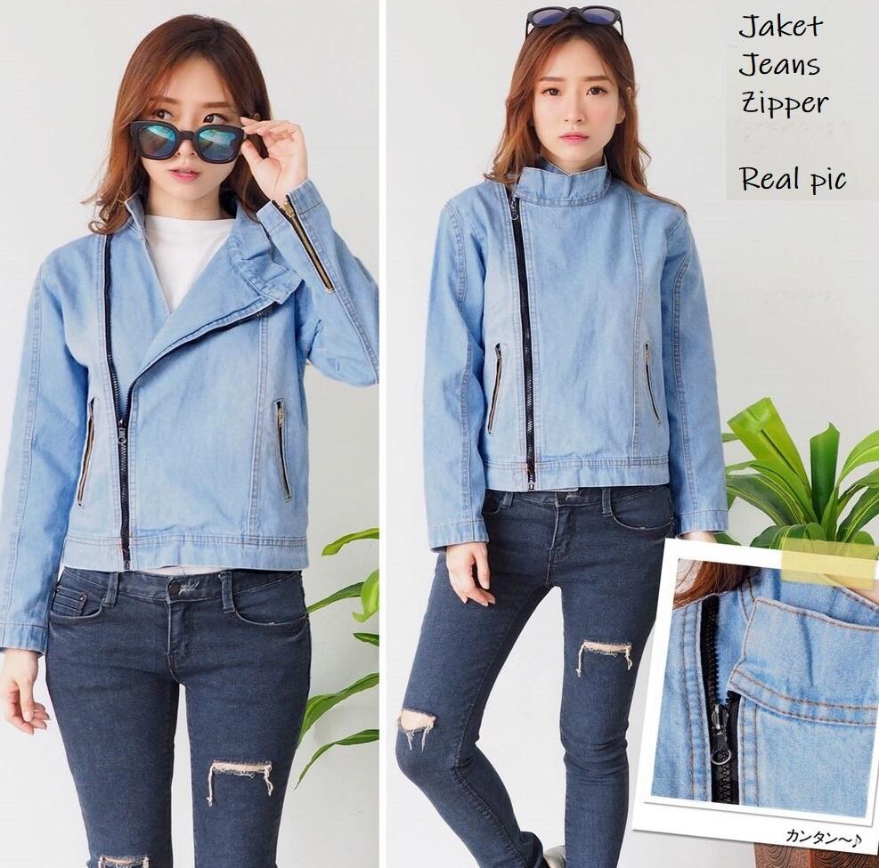 Jaket Jeans Wanita Aplikasi Resleting - Mango