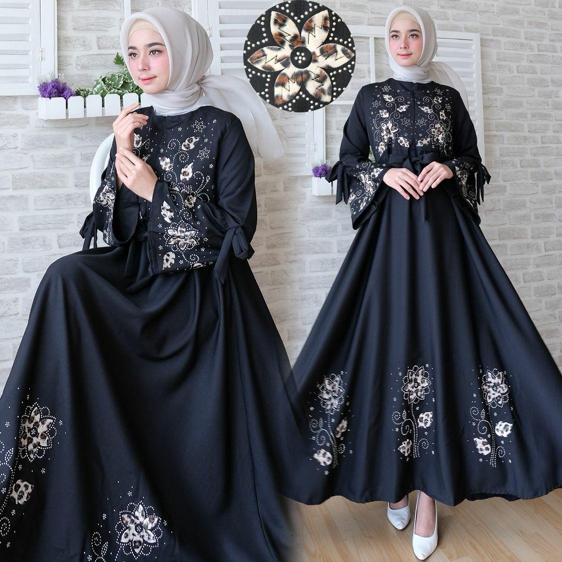 Maxi Dress Flower Syar'i - Real Pict Black