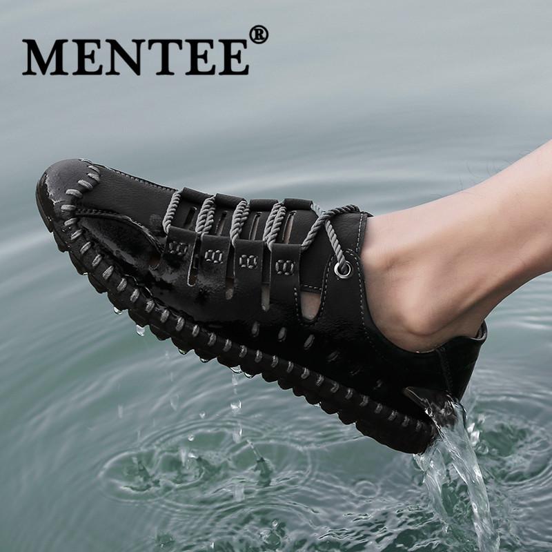 Mentee Ukuran Besar 38-46 Pria Sandal Musim Panas Sepatu Kasual Pria Sepatu Pantai Sepatu Kulit Berpori