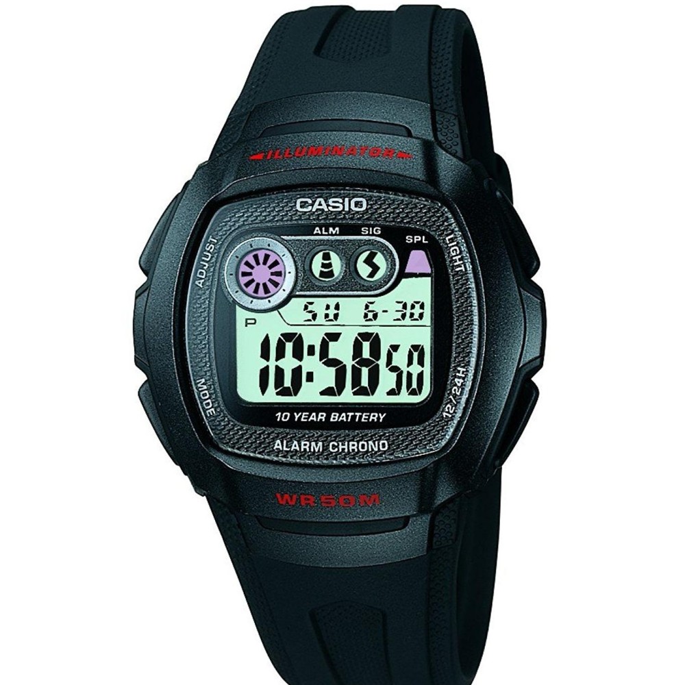 CASIO W-210-1CVDF - Digital - Illuminator - Alarm Chrono - Multifunction - Jam Tangan Pria - Bahan Tali Resin - Hitam