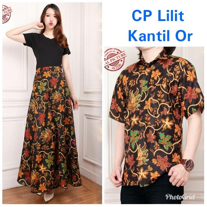 Glow fashion Couple batik rok lilit maxi panjang wanita jumbo long skirt dan atasan kemeja pria shirt Kayla